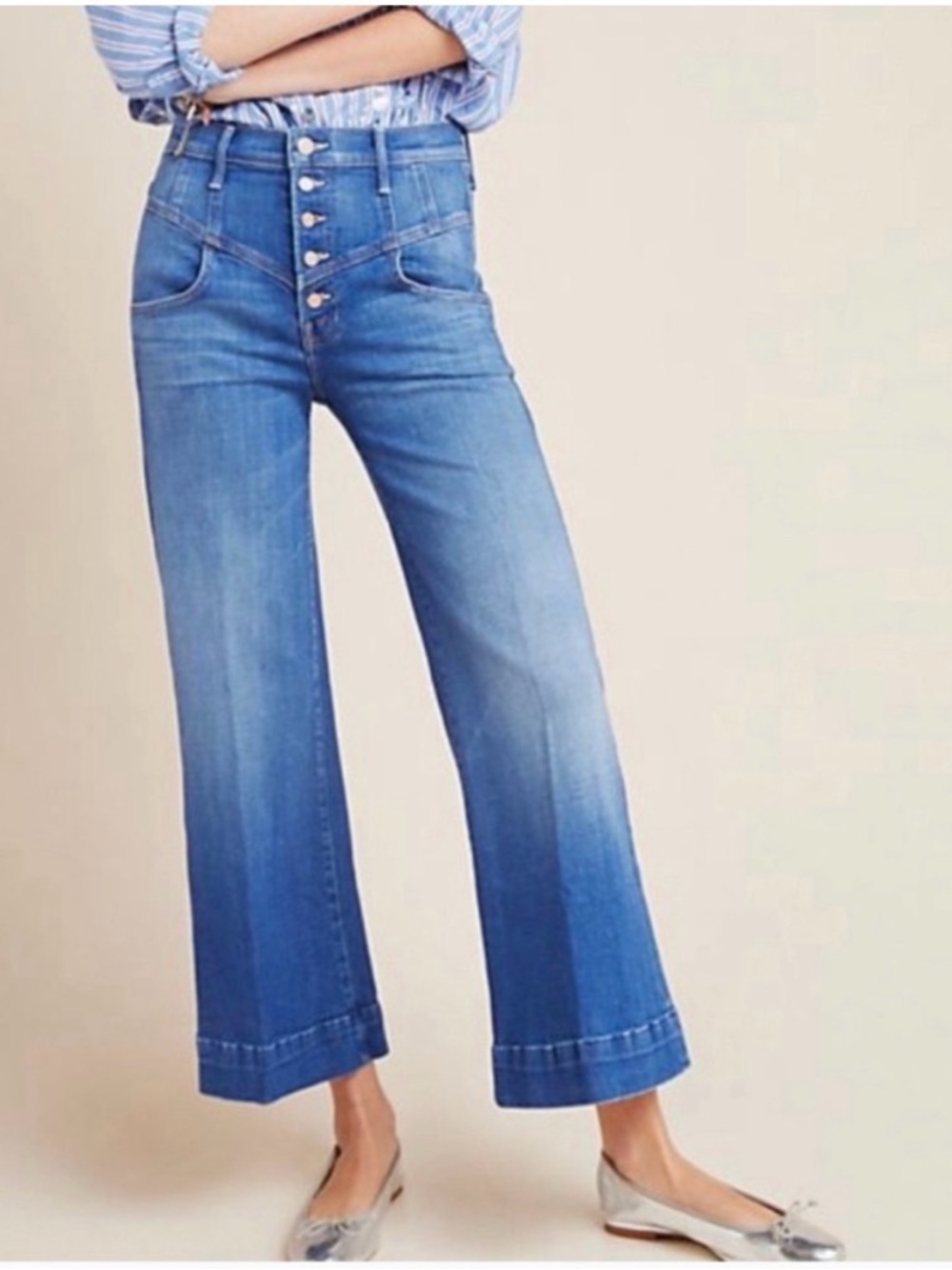 MOTHER The Swooner Roller Yoke Front Ankle Jeans in Double Vision size 28